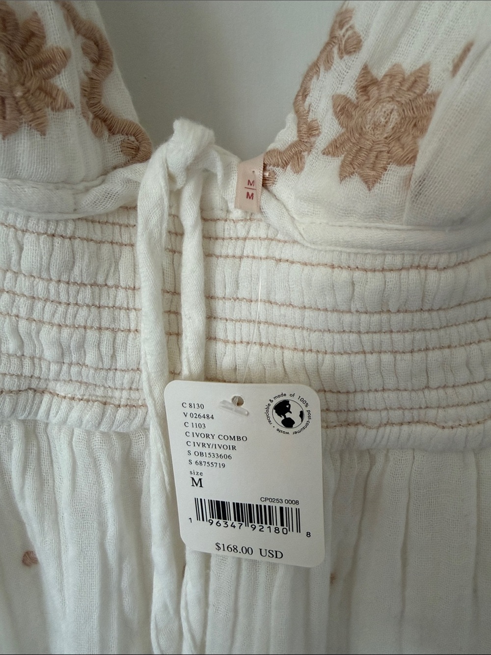 Free People White Halter Maxi Dress with Tan Floral Embroidery - Picture 3 of 3